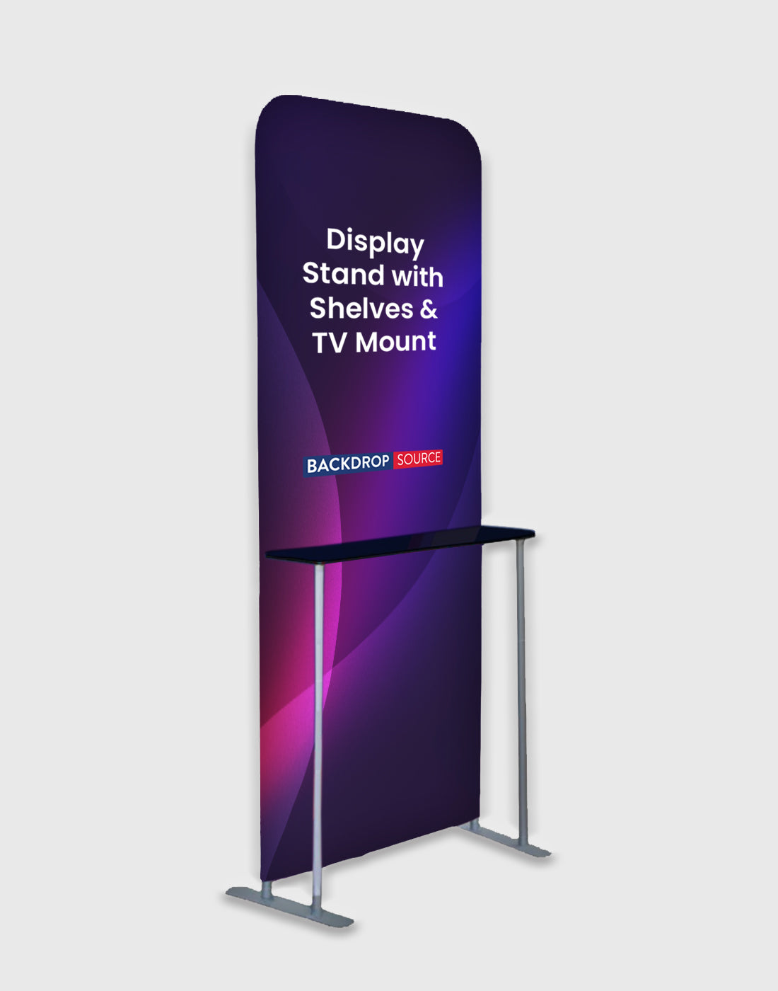 Présentoir d'exposition avec étagères et support TV