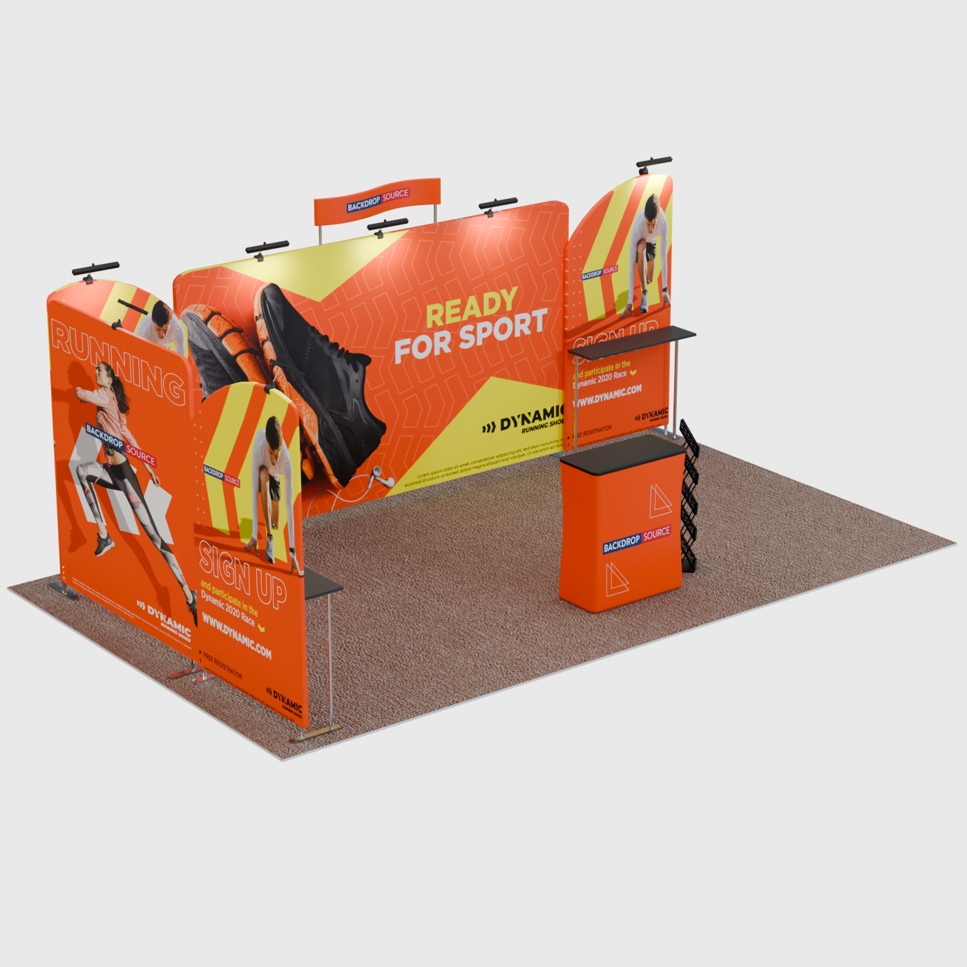 Toile de fond droite de 6m avec kit d'exposition d'étagère