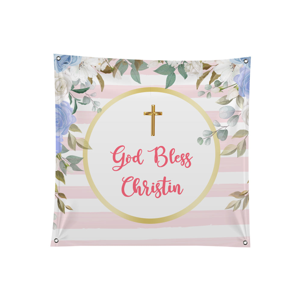 Baptism God Bless Christin Polyester Banner