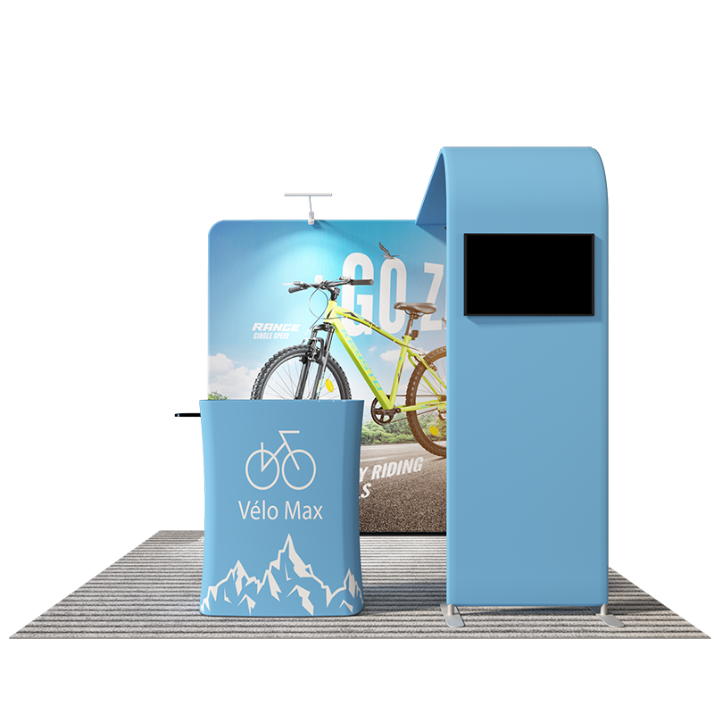 Kit d'exposition d'écran TV économique en L pour cabines de 10 pieds de large