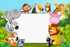 Cartoon Collection Animal With Blank Sign Backdrop
