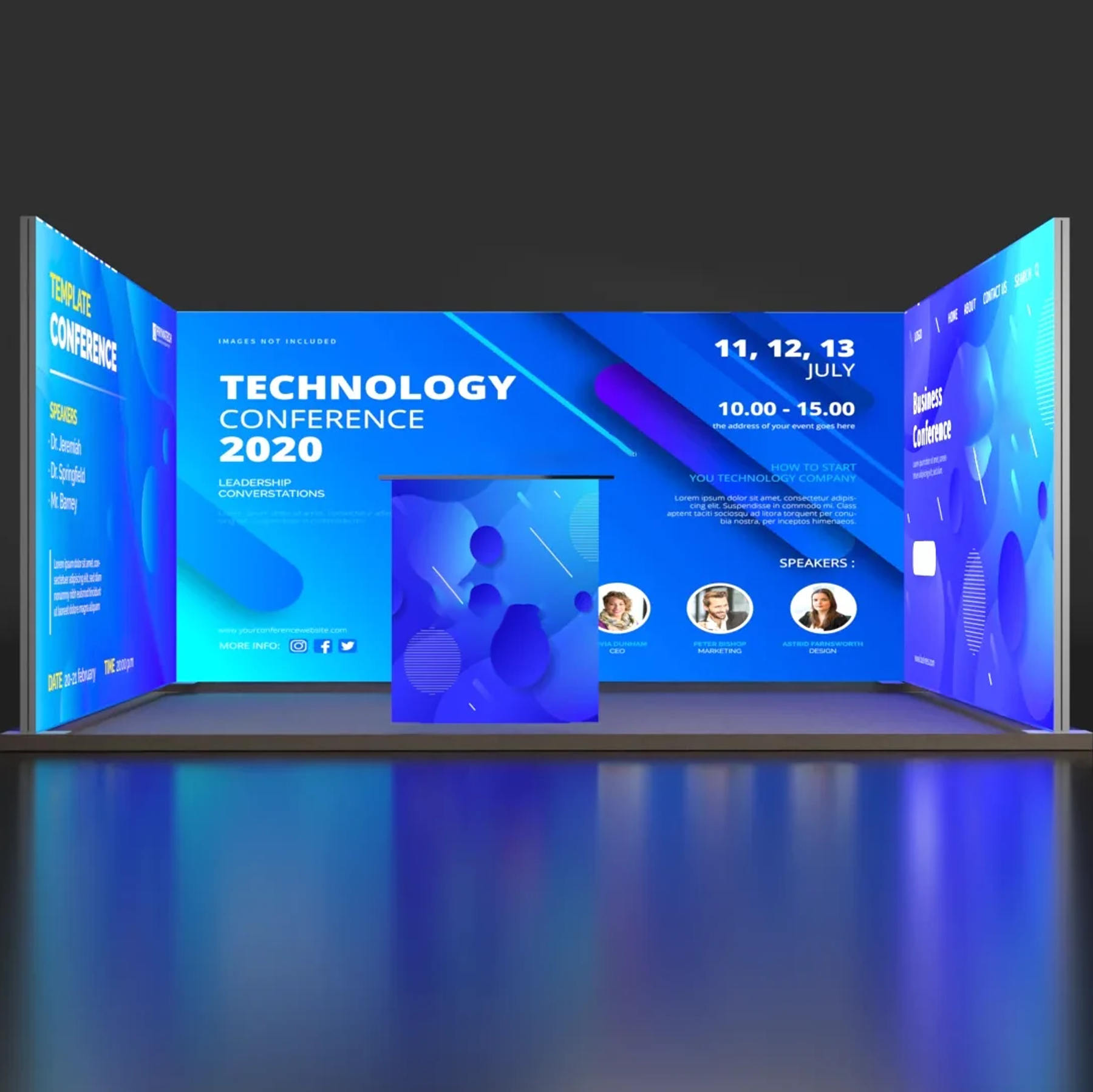 Backlit SEG U-Shape Booth Kit with 3 Lightbox Walls & Counter