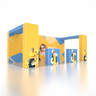 Stand pop-up SEG 6x3m avec deux murs en arche en L et 2 comptoirs