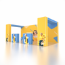 Stand pop-up SEG 6x3m avec deux murs en arche en L et 2 comptoirs