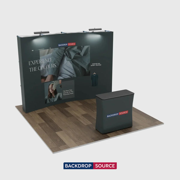 Kit d'exposition pliable courbé 3x3m Pro 3-en-1 avec éclairage Illume