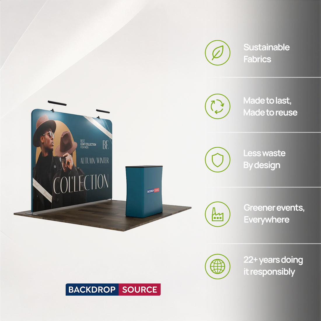 Kit d'exposition droit 3x3m Exhibit Pro 3-en-1 avec éclairage Illume