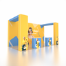 Stand pop-up SEG 6x3m avec deux murs en arche en L et 2 comptoirs