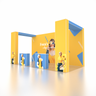 Stand pop-up SEG 6x3m avec deux murs en arche en L et 2 comptoirs