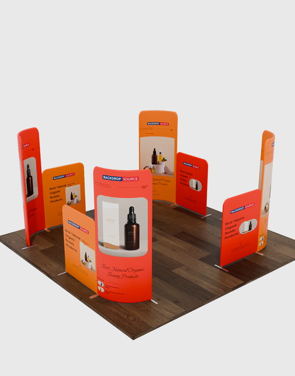 Mur de stand en tissu magnétique 3x3m avec panneaux droits et incurvés