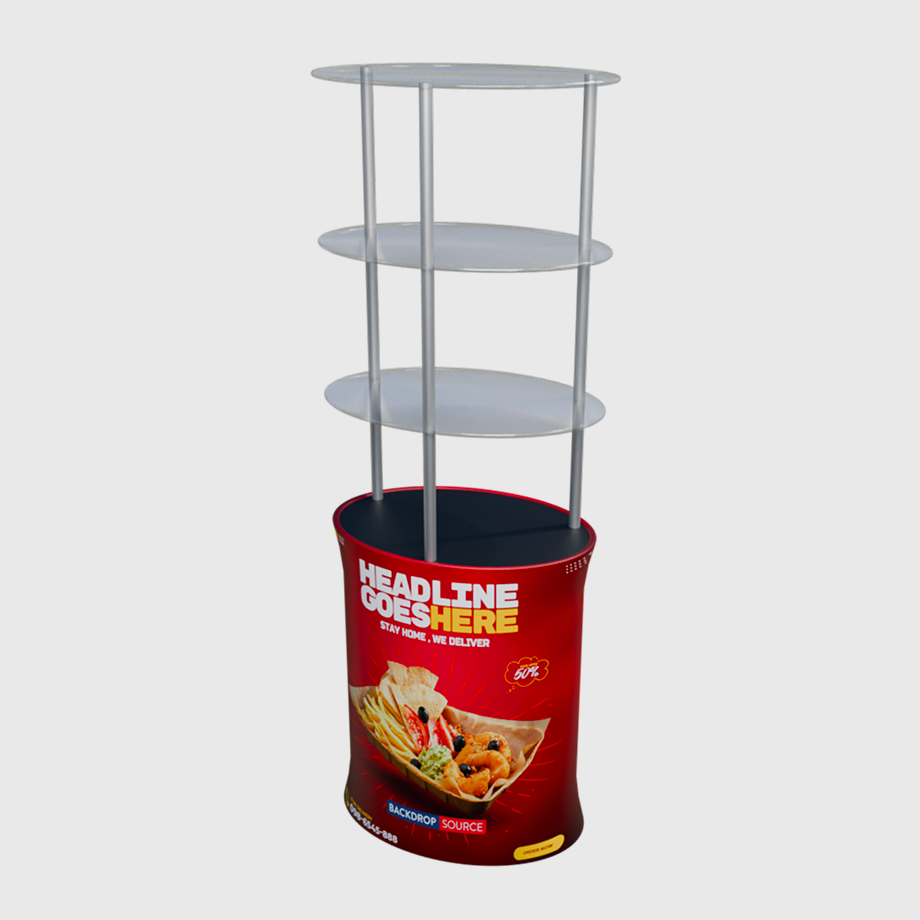 Oval Counter Display with Triple Shelves