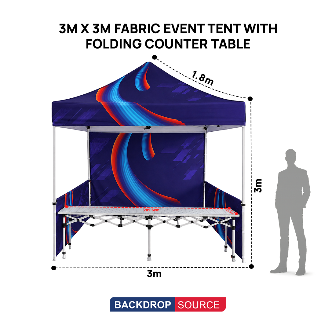 Tente événementielle en tissu 3 m x 3 m avec comptoir pliant