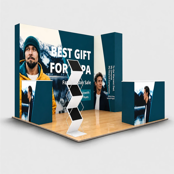 Kit de stand d'angle 3D Media Wall 3x3m avec 3 comptoirs