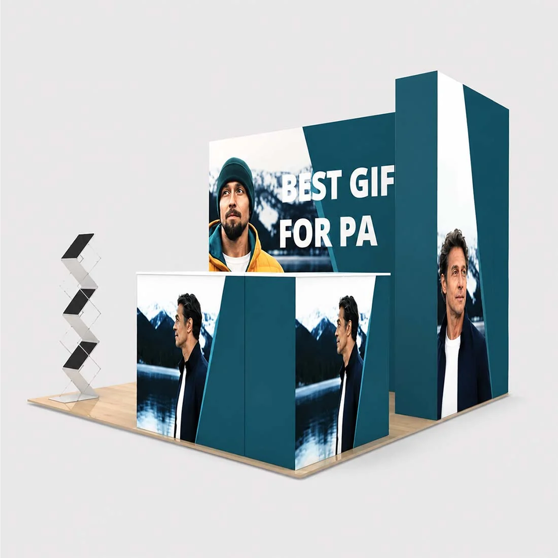 3x3m 3D Media Wall Corner Booth Kit with 3 Counters