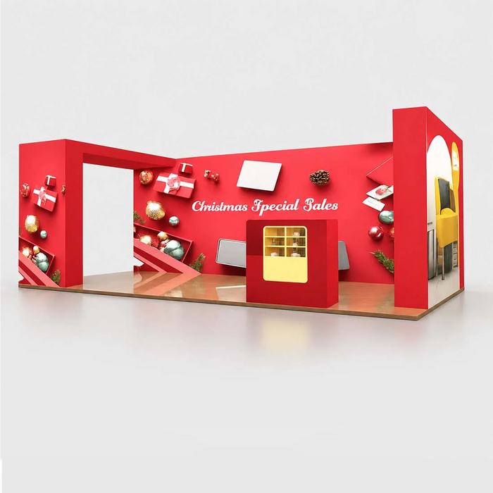 Kit de stand média 3D 3x6m avec coin en L et comptoir