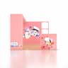 Stand parapluie SEG 3x3m avec mur en arche en L, 3 vitrines et comptoir