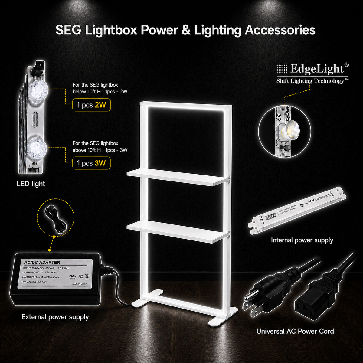 Caisson lumineux LED SEG avec étagères