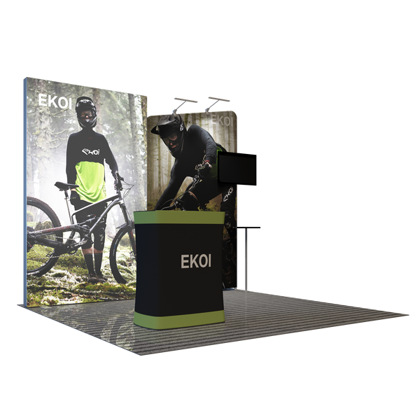 Kit de stand en tissu 3x3m avec support TV et présentoir incliné