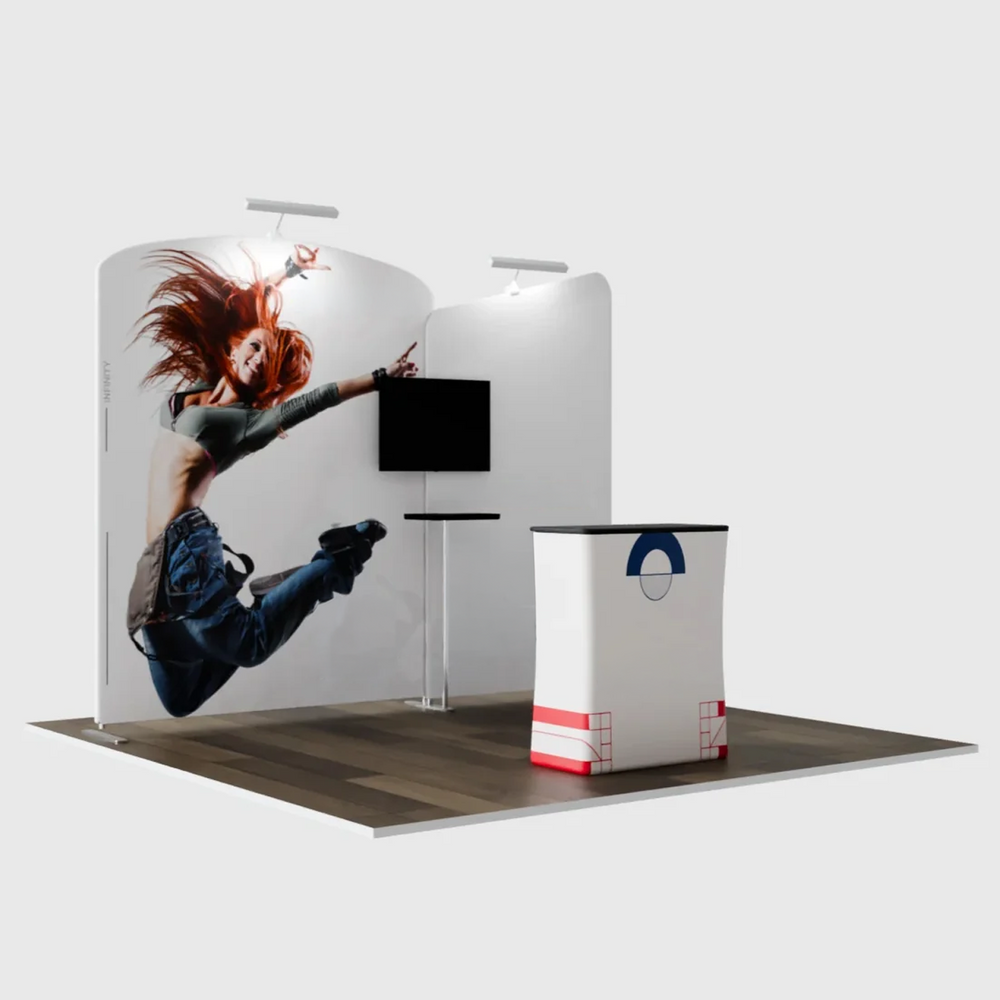 3x3m Booth Kit with Inclined Wall & Sloped Arch + Counter