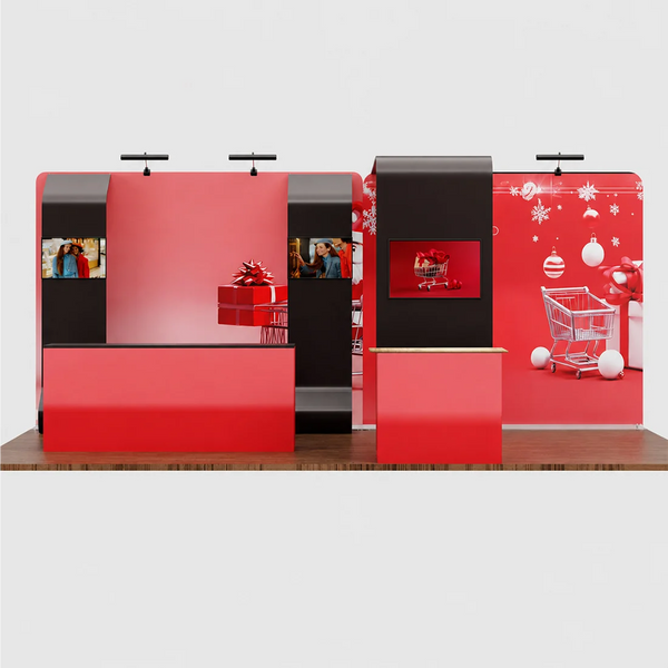 Kit de stand 6x3m avec structure murale 3D, arches en cascade & 2 comptoirs