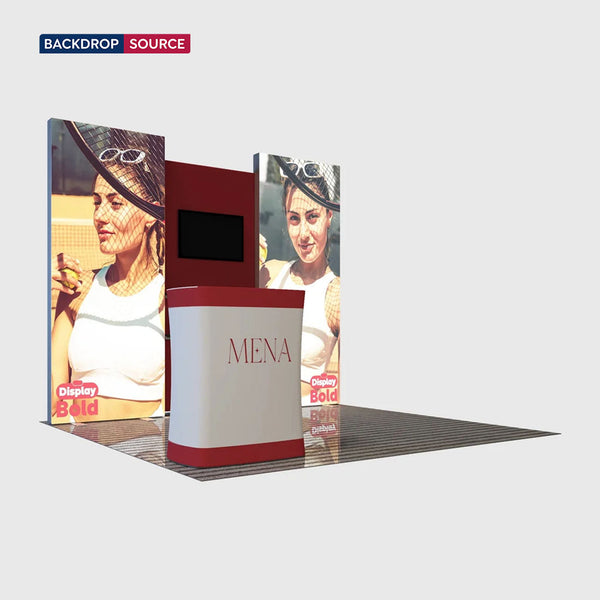Kit de stand avec mur en tissu 3x3m, support TV et étagères