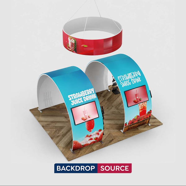 Kit de stand arche ronde 3x6m avec 2 supports TV et enseigne suspendue