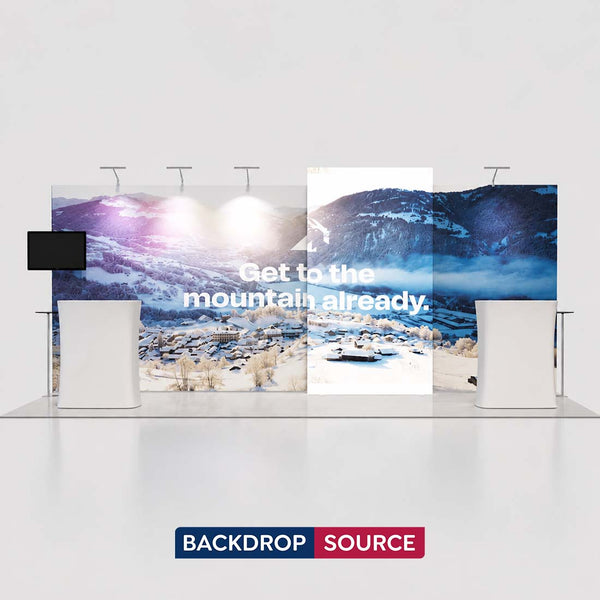 Kit de stand SEG rétroéclairé 3x6m avec support TV, tables et comptoirs LED