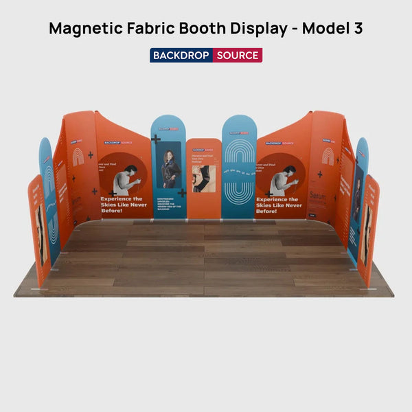Mur de stand en tissu magnétique 6x6m avec 13 panneaux et sections inclinées