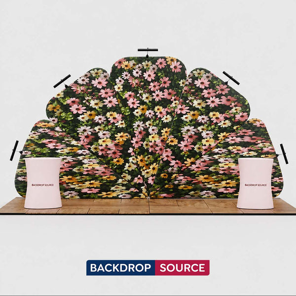 Kit de stand avec mur de fleurs 3x6 m et 2 comptoirs ovales
