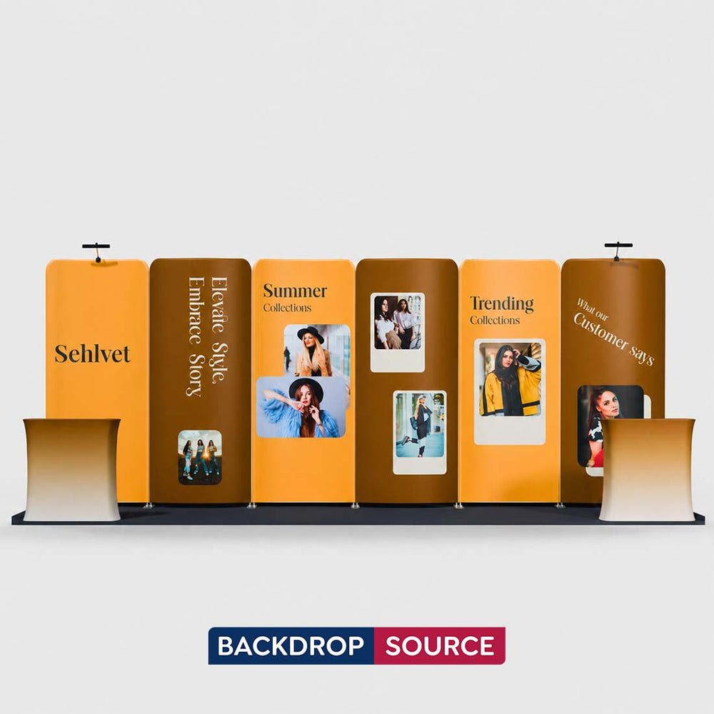 Kit de stand courbe magnétique 3x6m avec 2 comptoirs