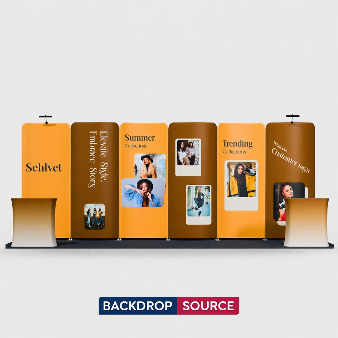Kit de stand courbe magnétique 3x6m avec 2 comptoirs