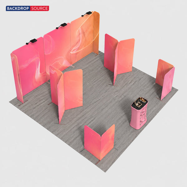 Kit de stand magnétique 6x6m avec cloisons en Y et comptoir d'accueil
