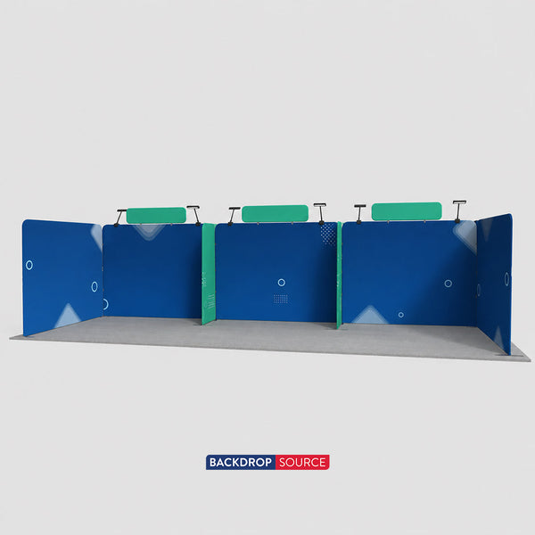 Kit de stand en tissu tendu 9x6m avec supports de bannière et éclairage LED