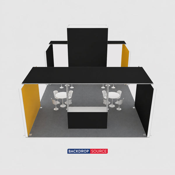 Kit de stand SEG 9x6m avec espace de réunion et comptoir-tour verrouillable