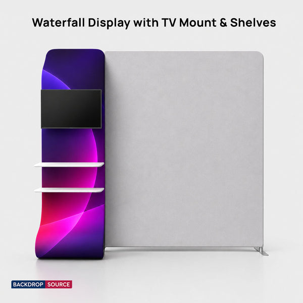 Présentoir en cascade pour commerce avec support TV et étagères de rangement