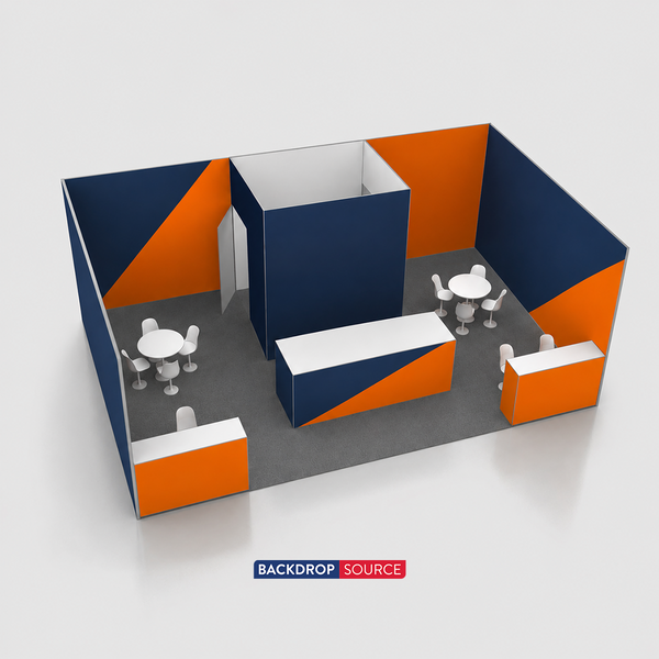 Kit de stand SEG 9x6m avec salle de réunion privée et 3 comptoirs