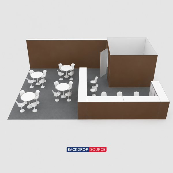 Kit de stand SEG 9x6m avec réserve fermée et 5 comptoirs