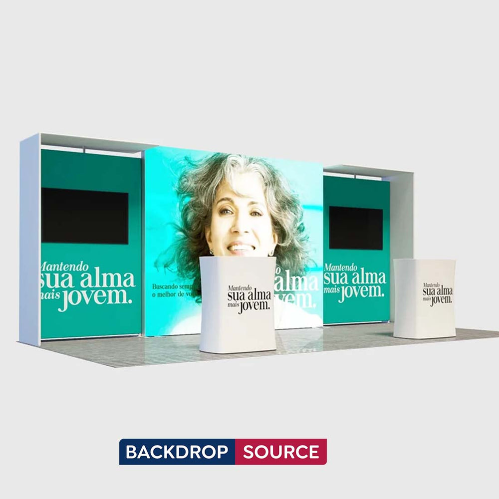 Kit de stand SEG rétroéclairé 3x6m avec supports en arche en L et 2 murs TV