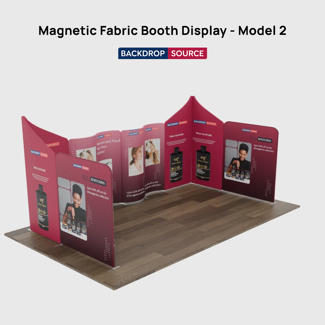 Mur de stand en tissu magnétique 6x6 m avec 10 panneaux incurvés et inclinés
