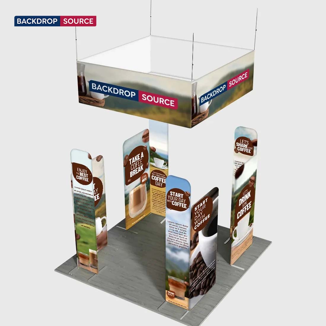 Kit de stand magnétique 3x3m avec bannière suspendue sur 4 côtés