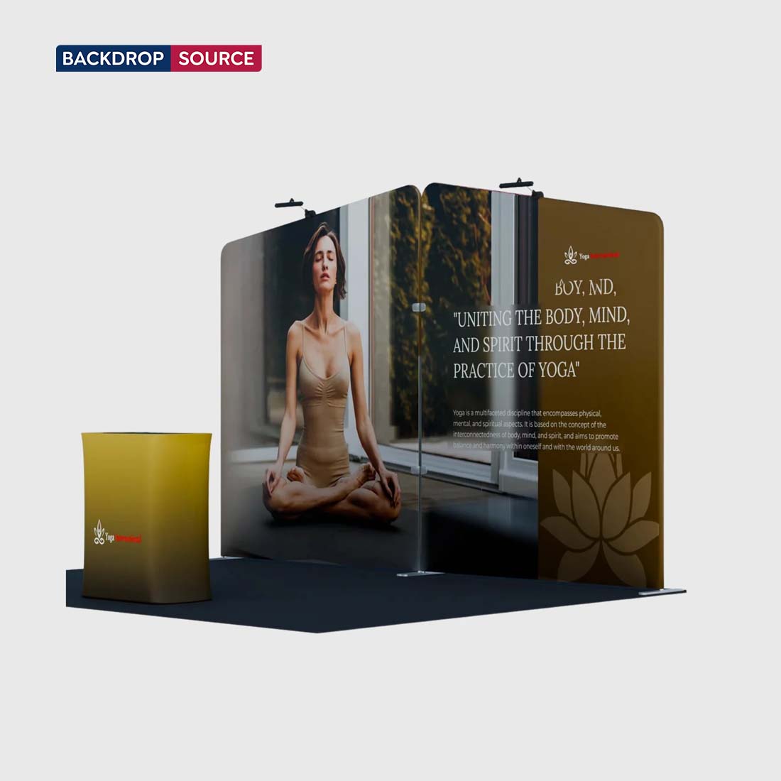 Kit de stand 3x3 m avec deux murs inclinés et comptoir
