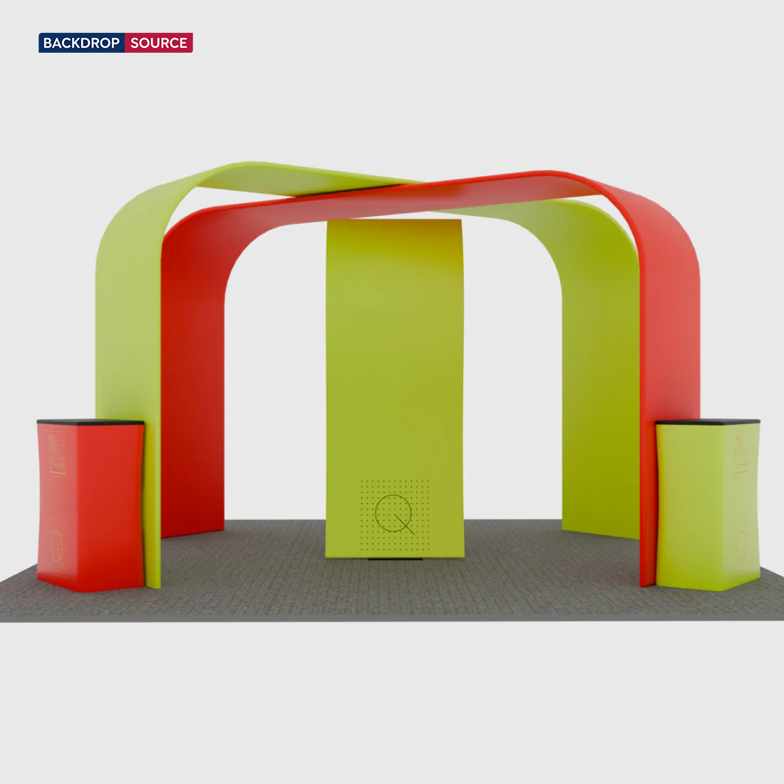 6x6m Booth Kit with S-Curve Display, Square Arches & 4 Counters