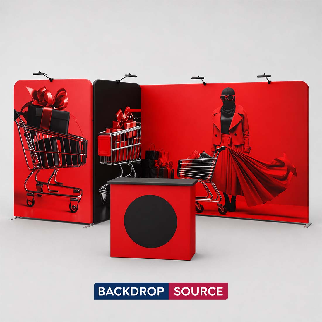 Kit de stand fermé 3x6m avec mur de fond 6m et comptoir parapluie