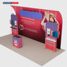 Kit de stand 6x3m avec tours incurvées, étagères et enseigne suspendue