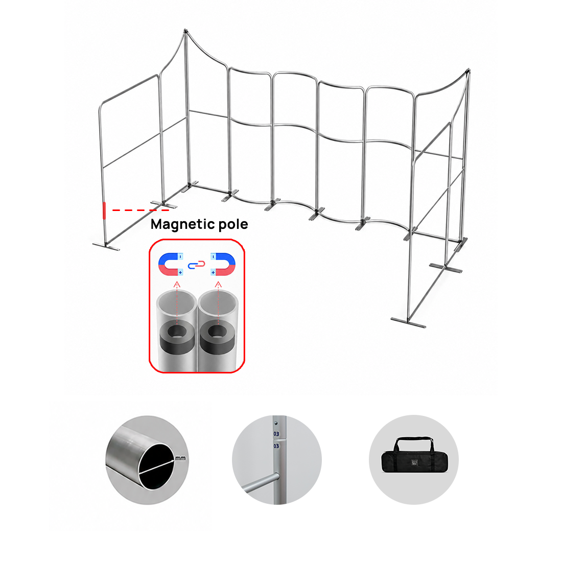 Mur de stand en tissu magnétique 6x6 m avec 10 panneaux incurvés et inclinés