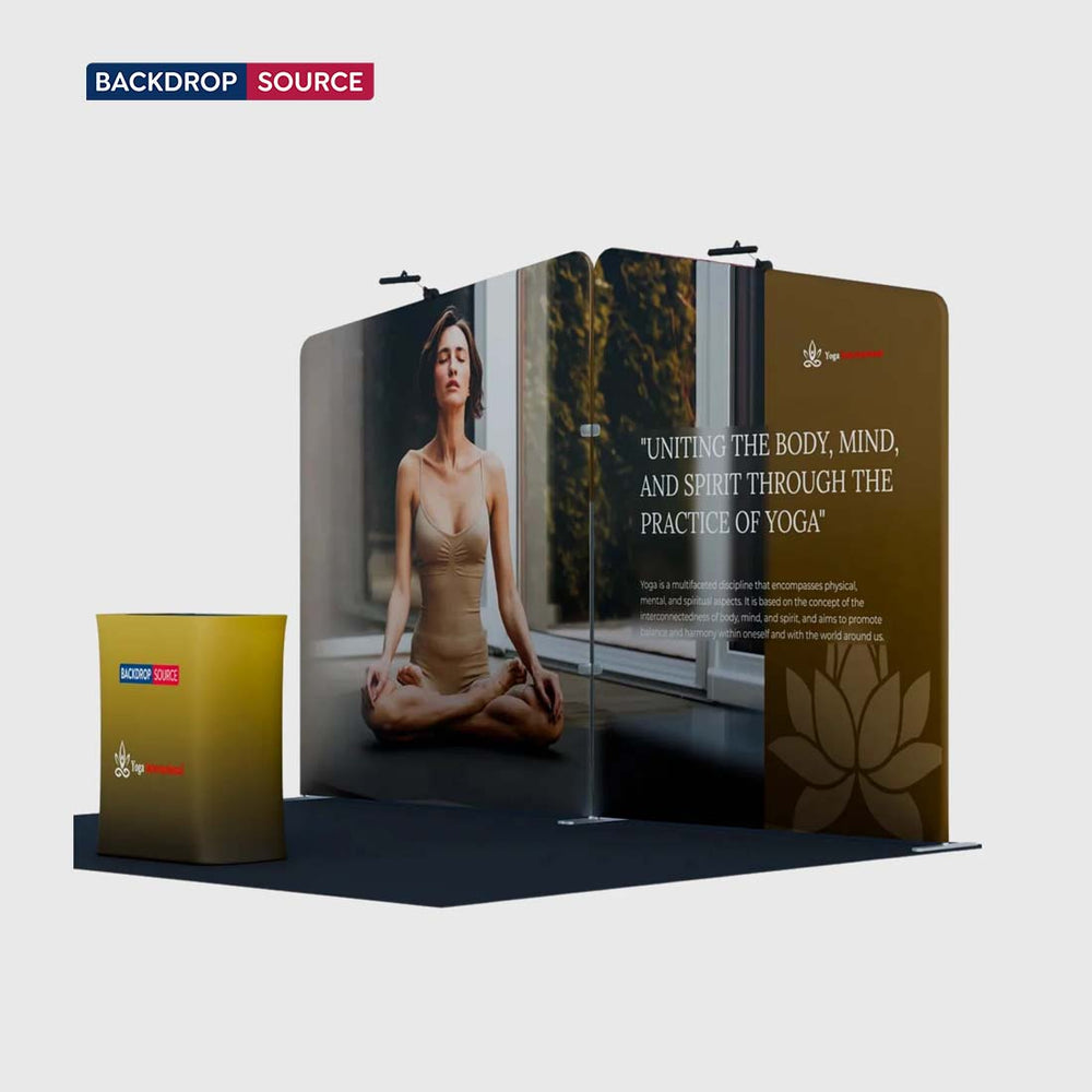 Kit de stand 3x3 m avec deux murs inclinés et comptoir