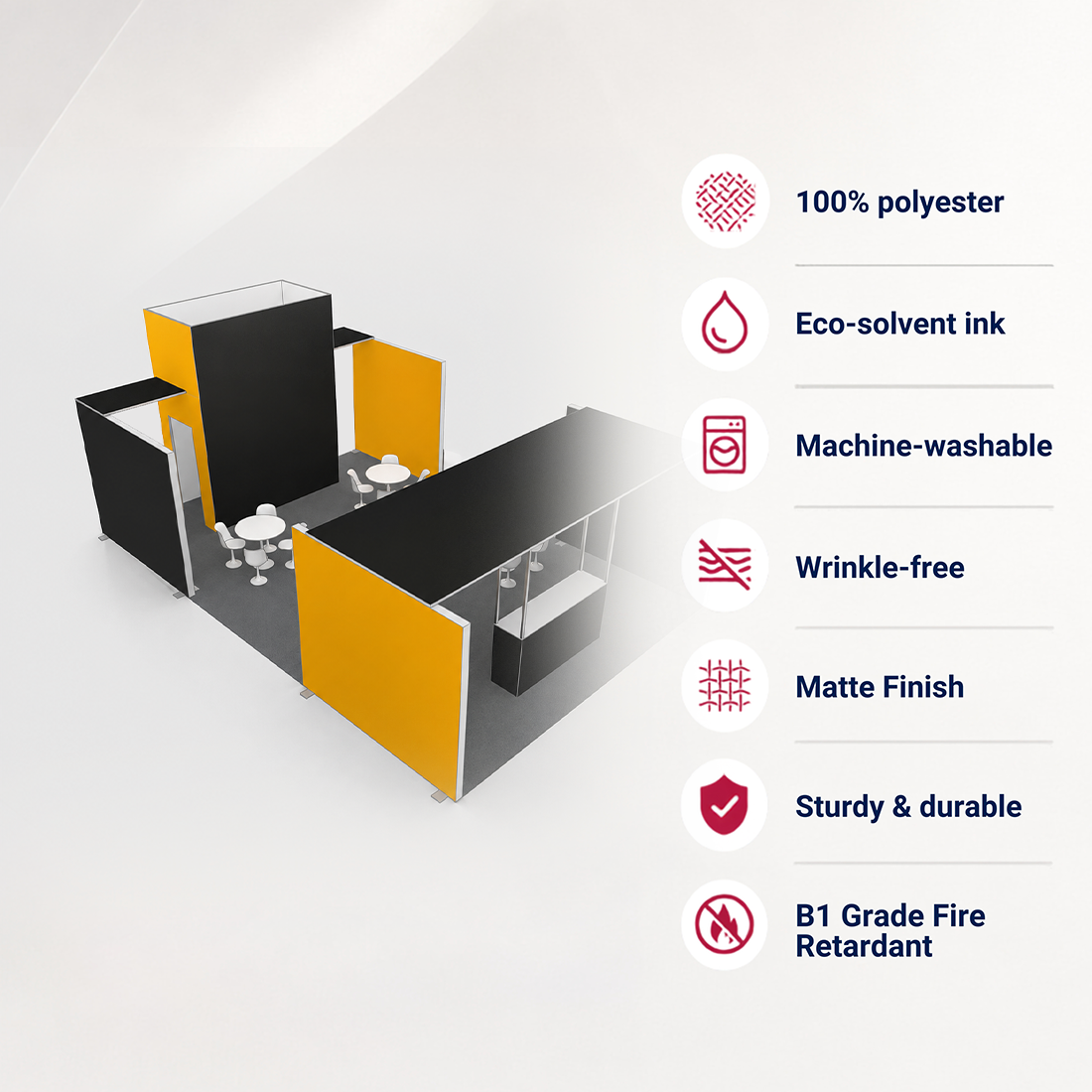 Kit de stand SEG 9x6m avec espace de réunion et comptoir-tour verrouillable