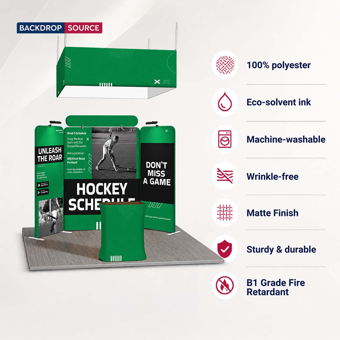 Kit de stand magnétique 3x3m avec bannière suspendue et comptoir