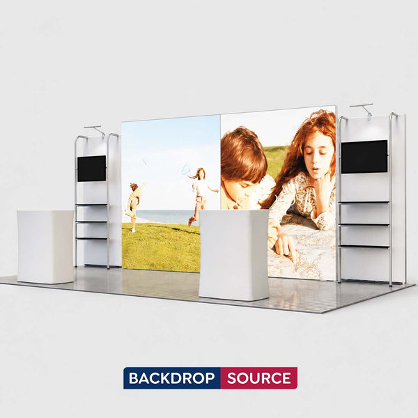 Kit de stand rétroéclairé SEG 3x6m avec caisson lumineux de 4m et supports pour écran TV