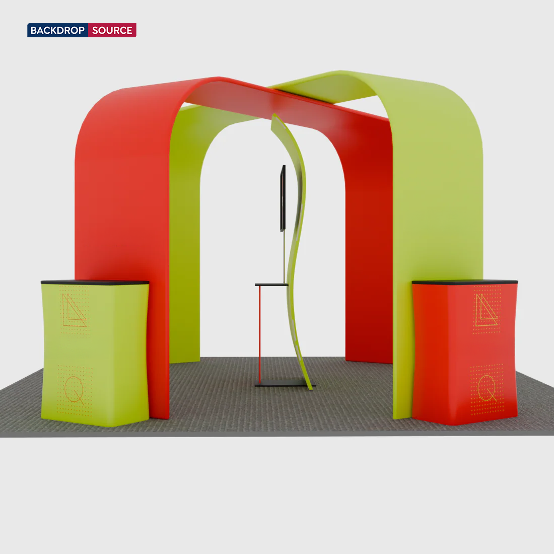 6x6m Booth Kit with S-Curve Display, Square Arches & 4 Counters