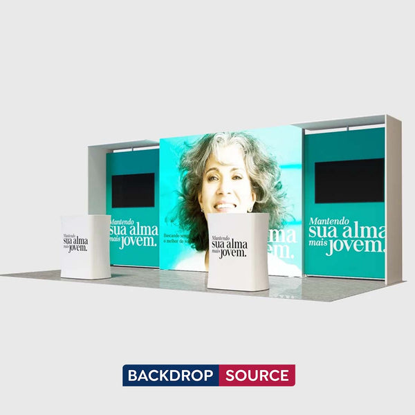 Kit de stand SEG rétroéclairé 3x6m avec supports en arche en L et 2 murs TV